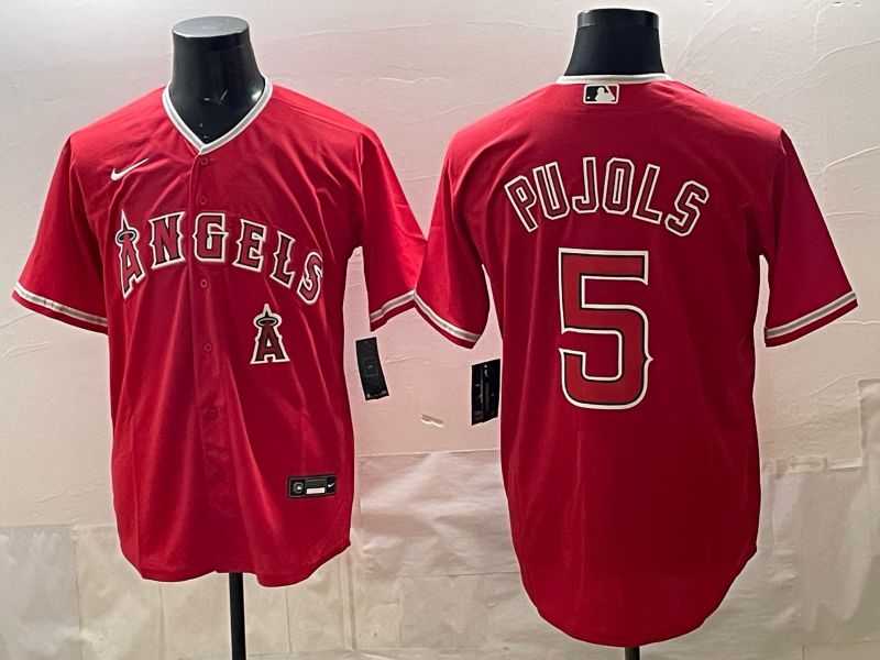2026 Men Nike Los Angeles Angels #5 Pujols Red Game MLB Jersey 07->los angeles angels->MLB Jersey